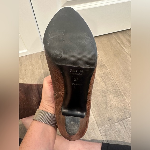 PRADA Pebbled Leather Platform Heeled Boot ($1395 Retail) - Picture 3 of 7